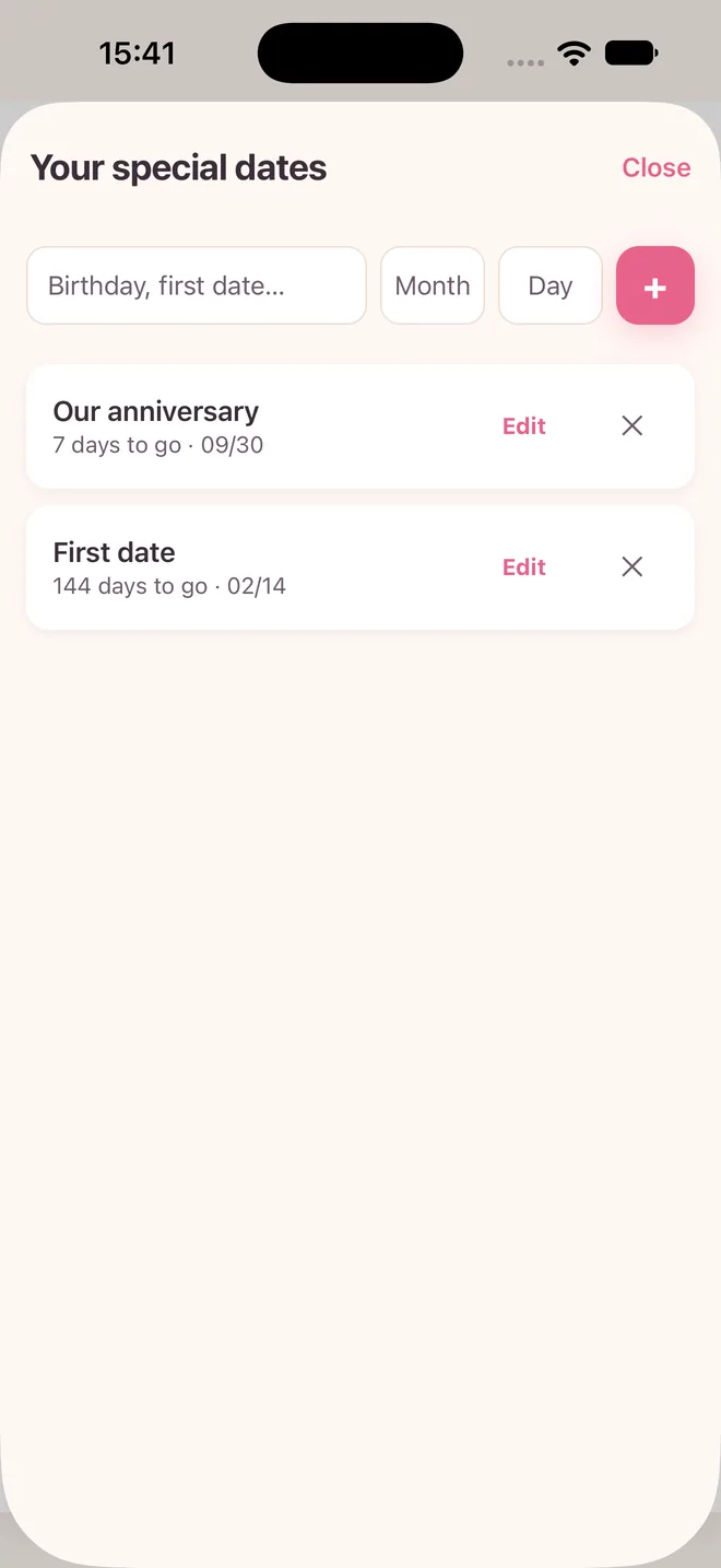 List of special dates with the day countdown