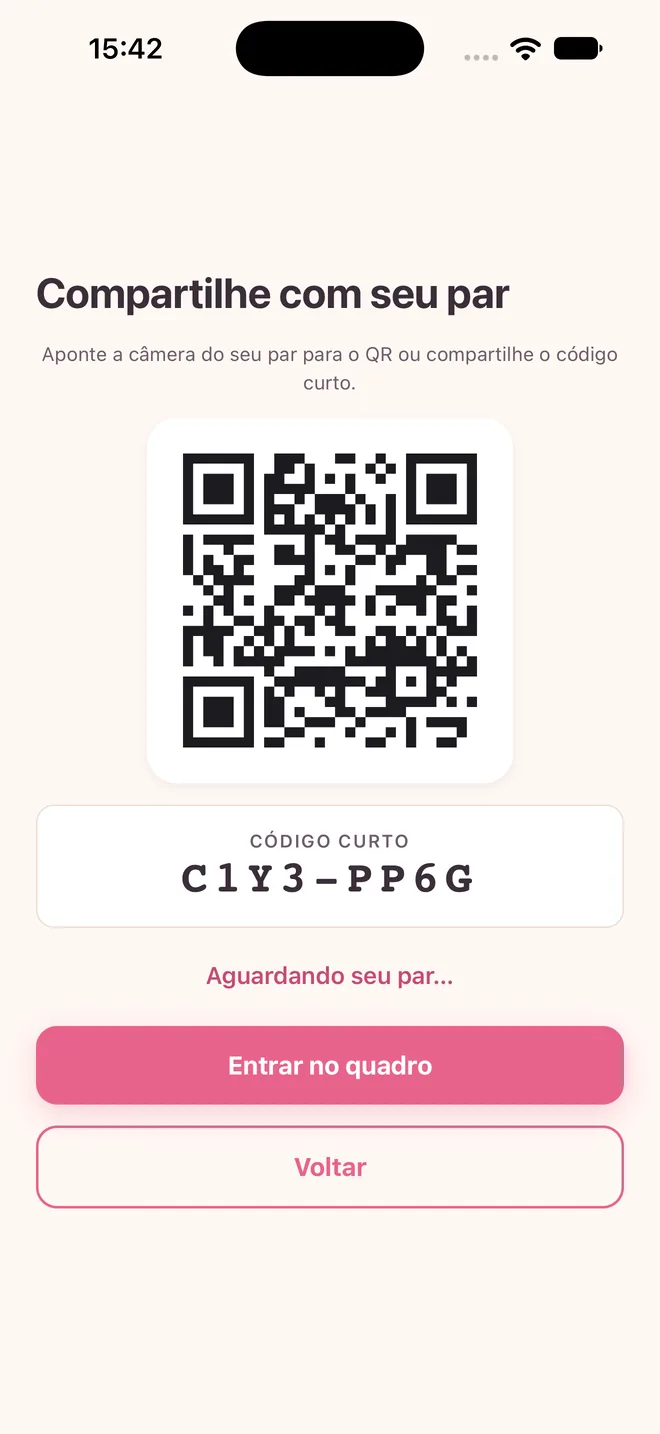 Tela de convite com o QR e o código curto para o par